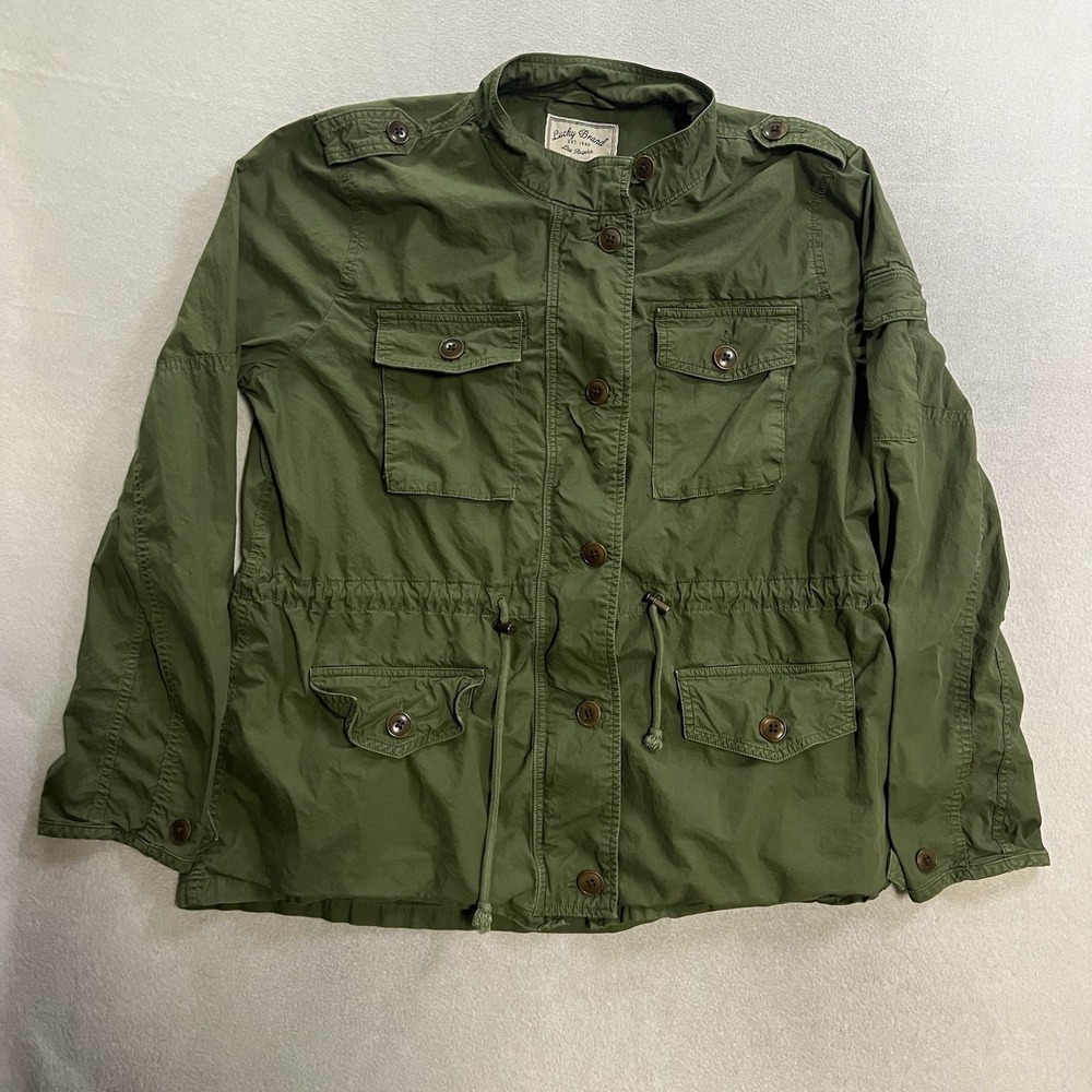 Lucky Brand Jacket Women's Size XL Utility Jacket Button Up Olive Green Military
